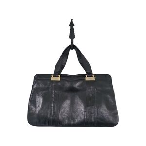 Vintage Mod Glam Black Leather Top Handle Compartment Purse